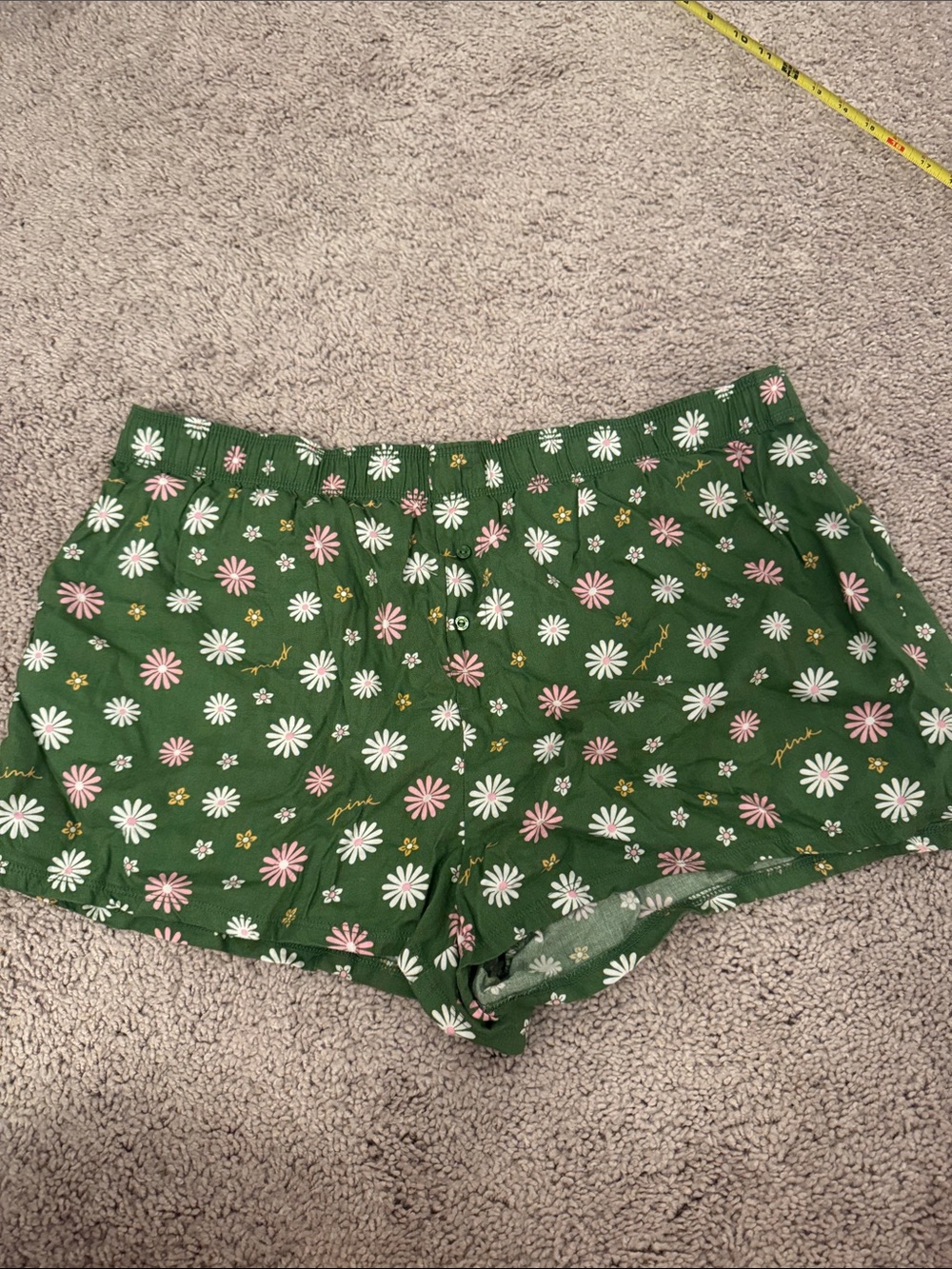 Victoria Secret PINK Green Daisy-Print Athletic Shorts with Pink & White Flowers